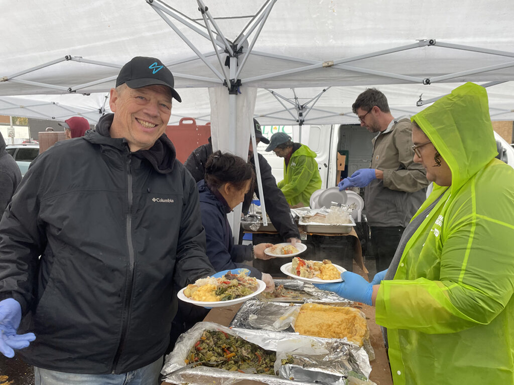 getting plates ready to serve